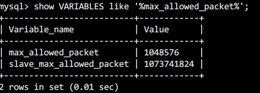 解決MySQL ERR 1153 Got a packet bigger than 'max_allowed_packet' bytes 錯誤